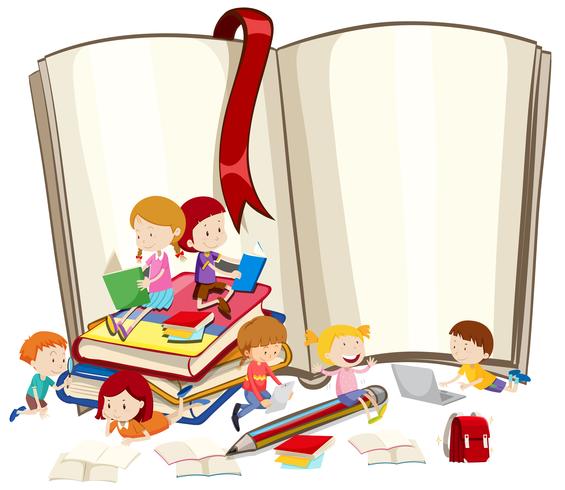 Niños leyendo libros juntos vector
