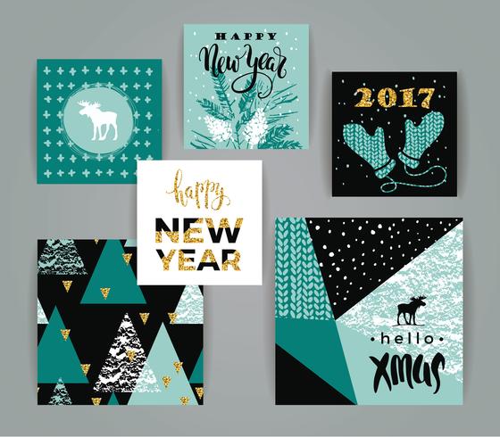 Conjunto de tarjetas creativas artísticas de feliz Navidad y año nuevo. vector