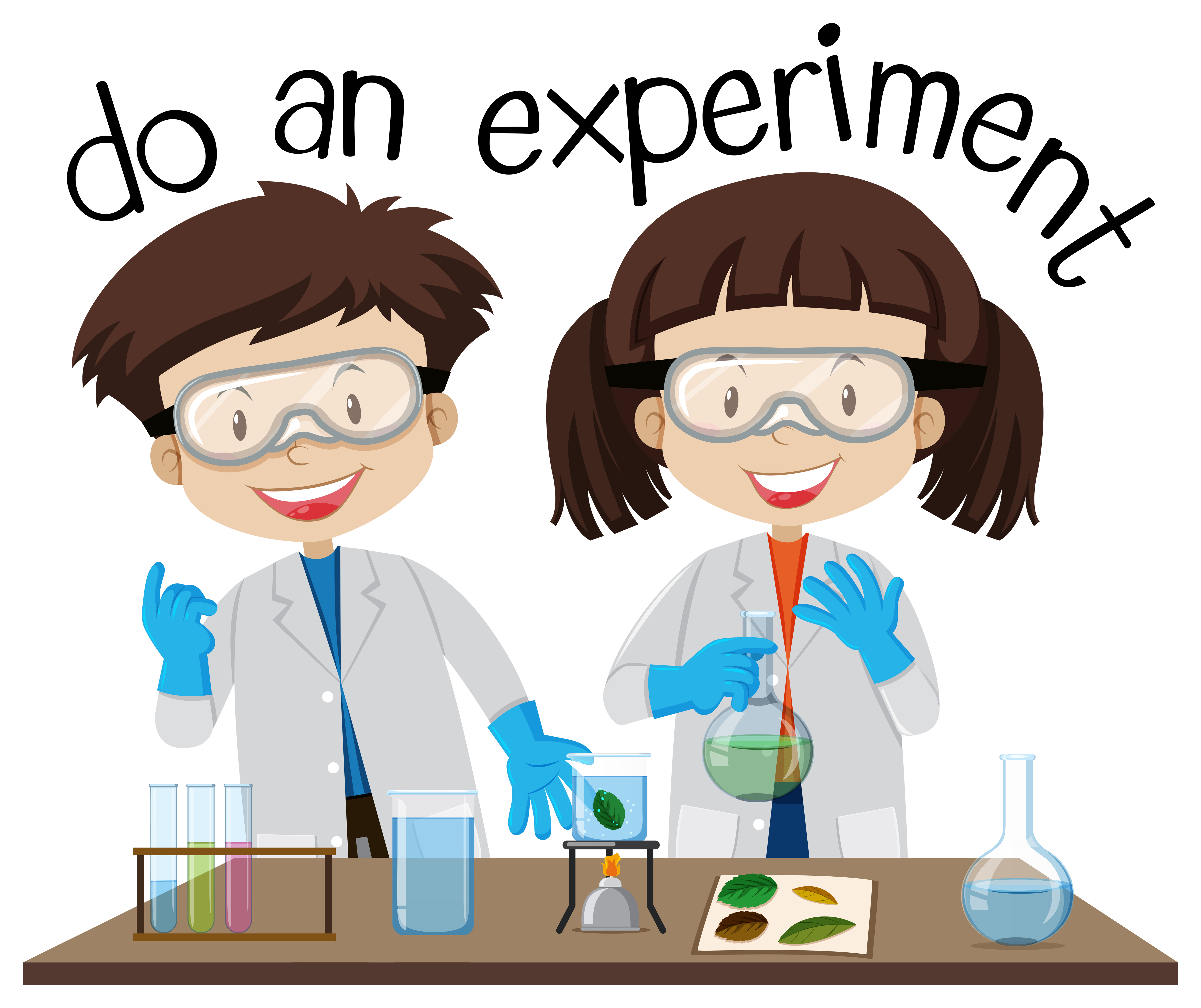 Two Kids Doing Experiment In Science Lab 293912 Vector Art At Vecteezy