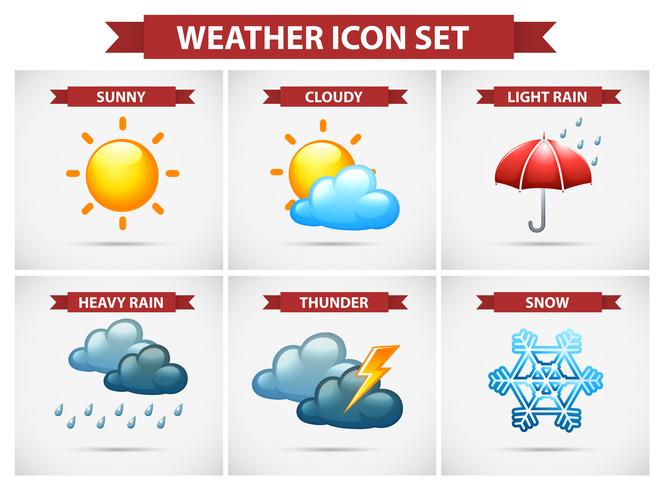 Icono del tiempo establecido con muchas condiciones climáticas vector