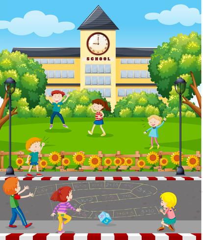 Students Playing in front of School vector