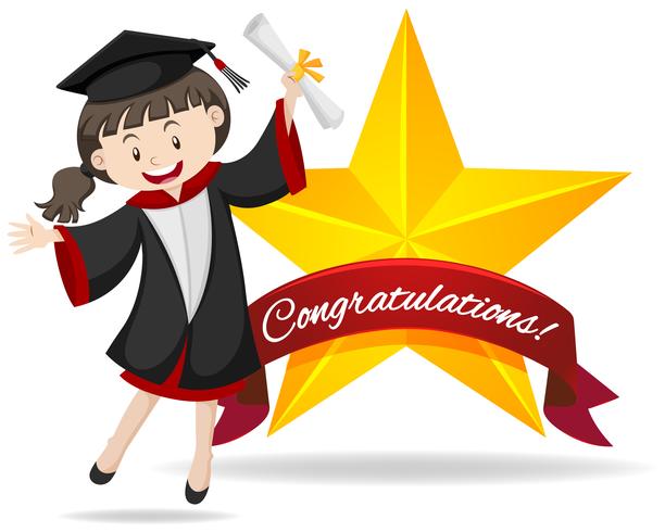 Congratulation sign with girl holding degree vector