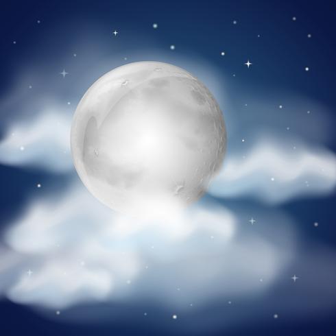 Luna de noche con nubes vector