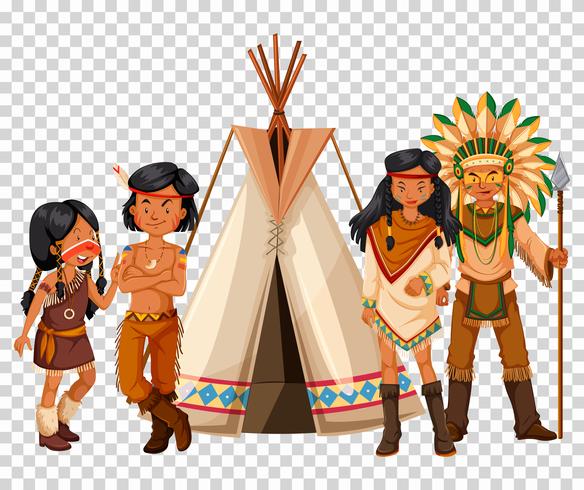 Native American family and teepee vector