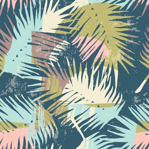 Seamless exotic pattern with tropical plants and artistic background. vector