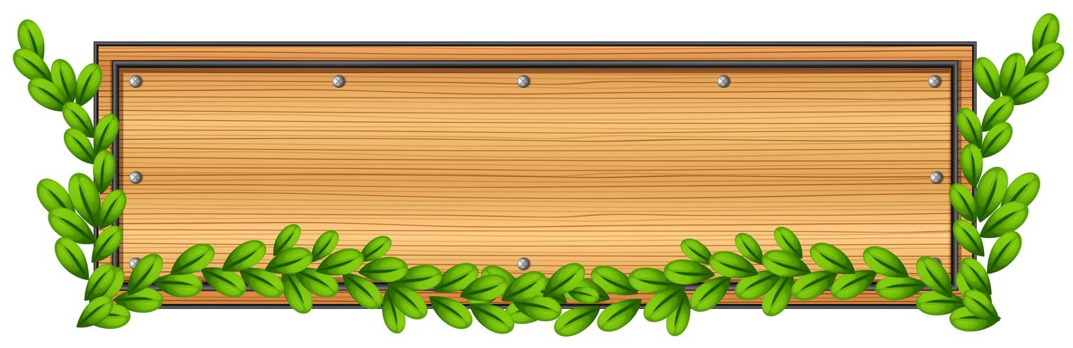 An empty wooden signboard with a plant vector