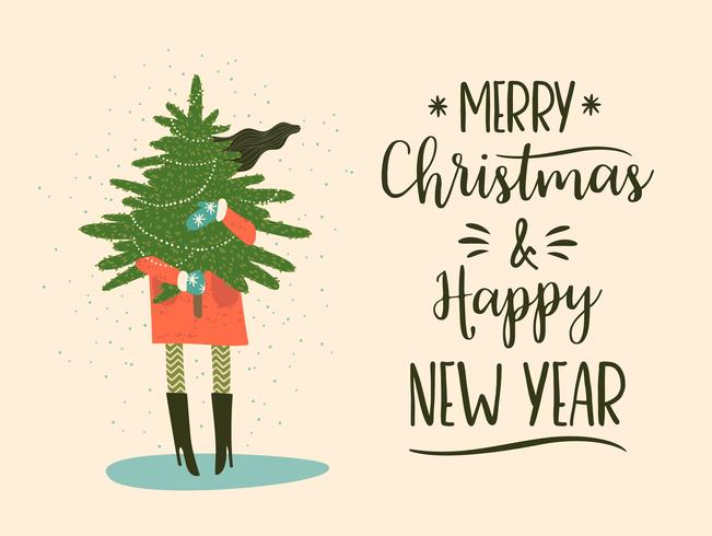 Christmas and Happy New Year illustration. Trendy retro style. vector