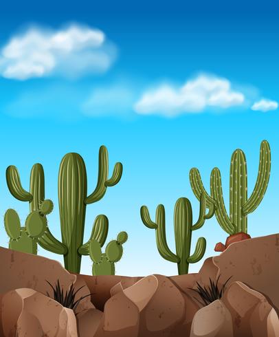 Escena del desierto con plantas de cactus. vector