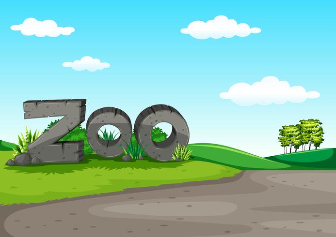 Escena del zoo con campo verde vector