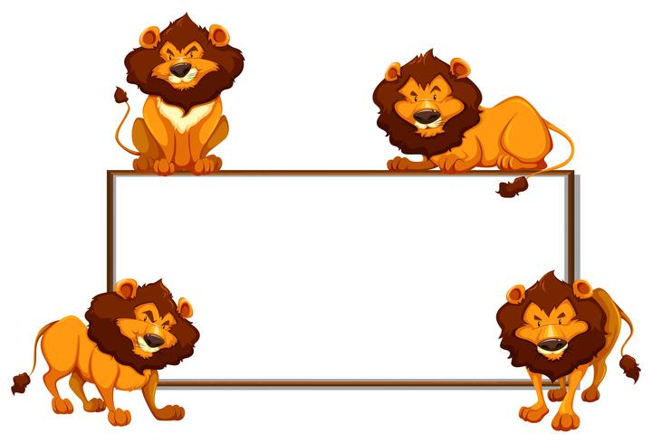 Plantilla de borde con cuatro leones. vector