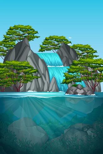 Beautiful waterfall nature scene vector