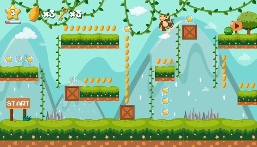 Una plantilla de juego de la selva con el mono vector