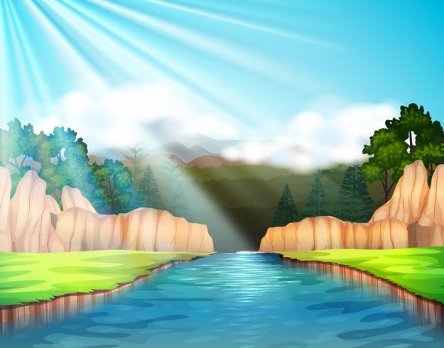 Background scene with river and forest vector