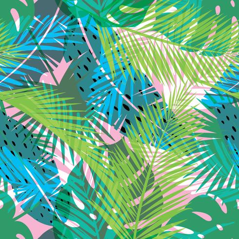 Tropical summer print with palm. Seamless pattern vector