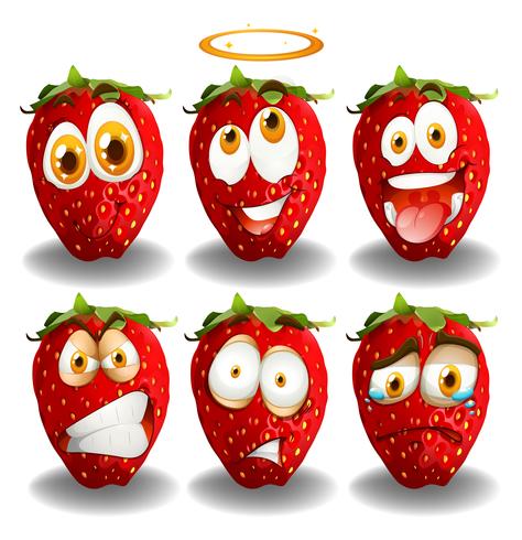 Set of strawberries emoticon vector