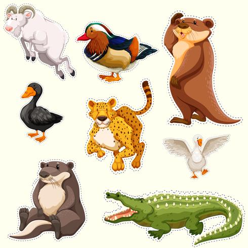 Sticker set with different creatures vector
