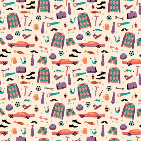 Vector seamless pattern with mans things. Happy Fathers Day concept.