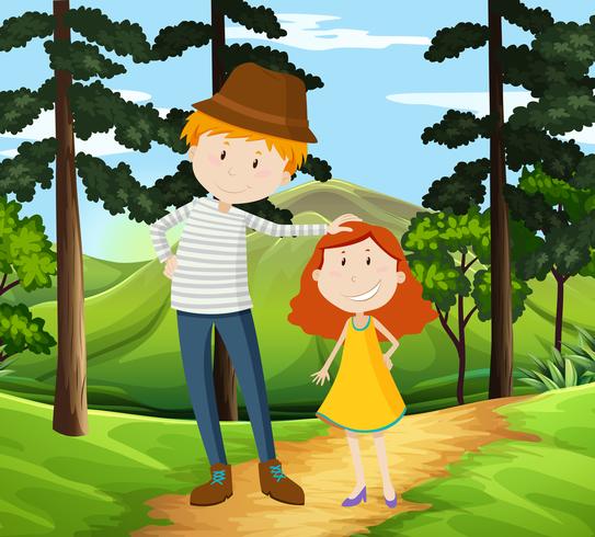 Father and Daughter walking in a park vector