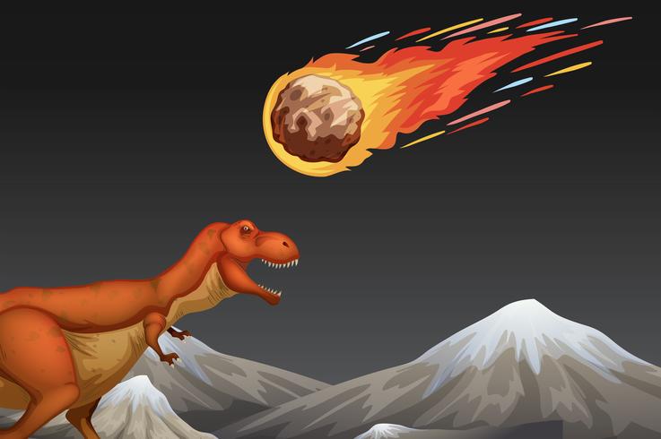 Dinosaur and meteror crashing earth vector