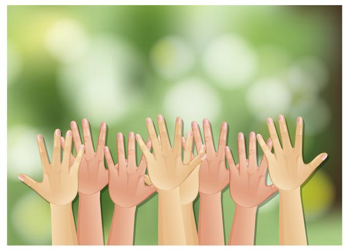 Hands up on Green Background vector