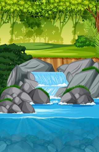 escena hermosa paisaje de cascada vector