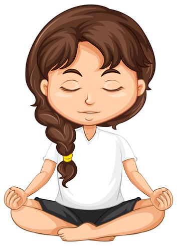 Una meditación de niña sobre fondo blanco vector