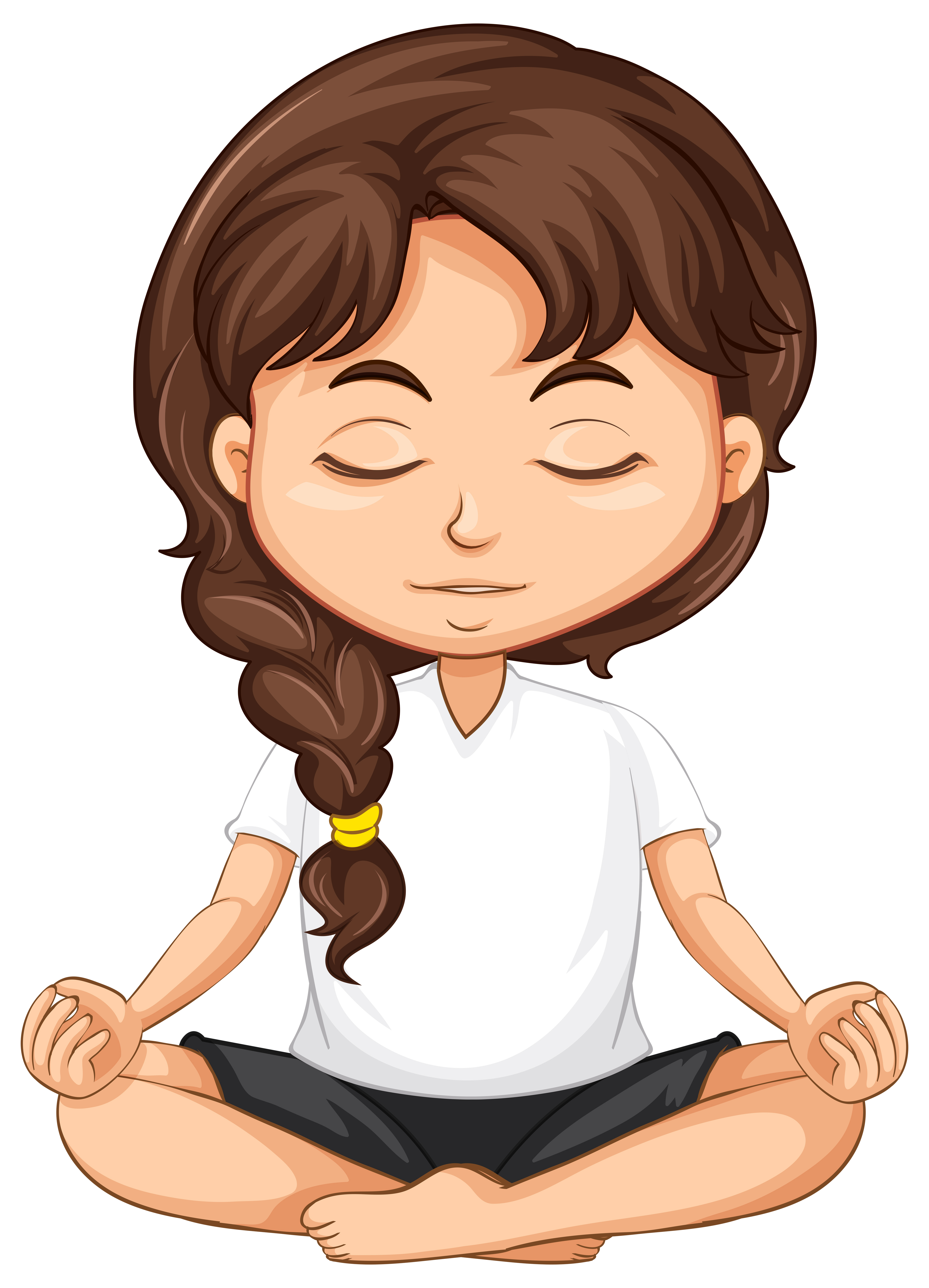 Uma meditação de menina em fundo branco - Download Vetores 