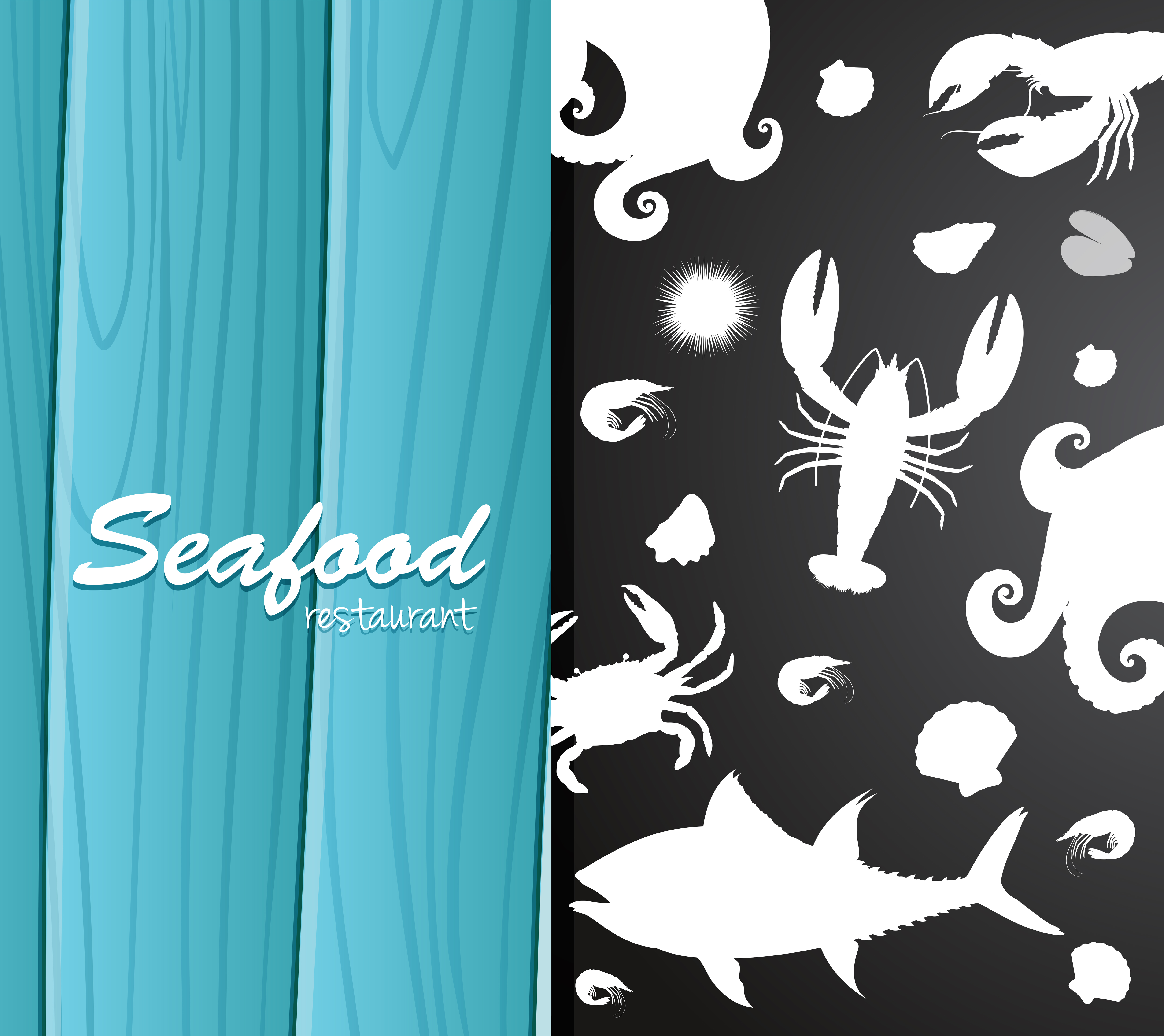 Silhouette seafood on restaurant banner 294214 Vector Art at Vecteezy