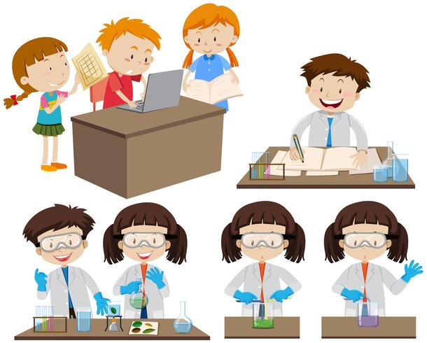 Students working in lab and on computer vector