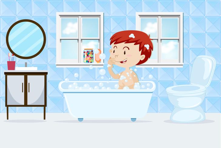 Un niño tomando un baño vector