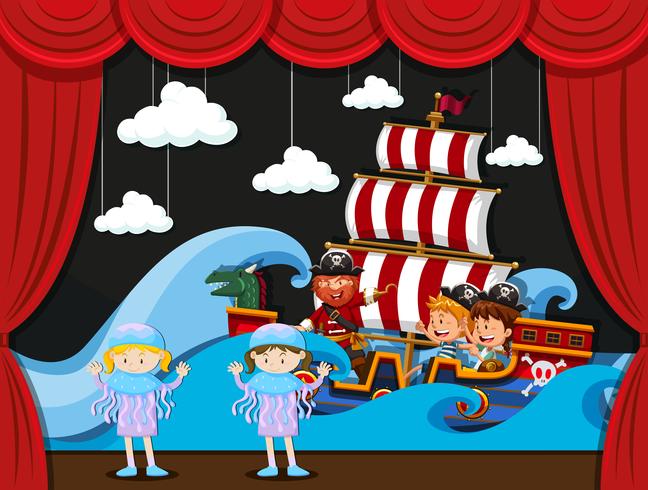 Children acting on stage vector