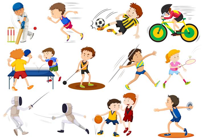 Personas haciendo diferentes tipos de deportes. vector