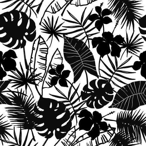 Seamless exotic pattern with tropical plants. vector