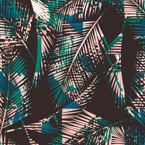 Trendy seamless exotic pattern with palm and animal prins vector