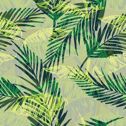 Seamless exotic pattern with palm leaves. vector