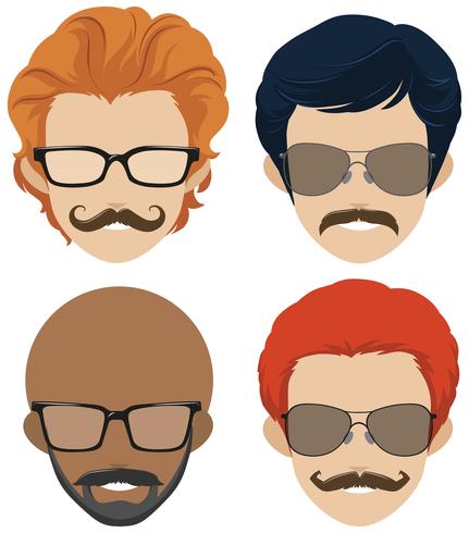 Estilos de bigotes y gafas para hombre. vector