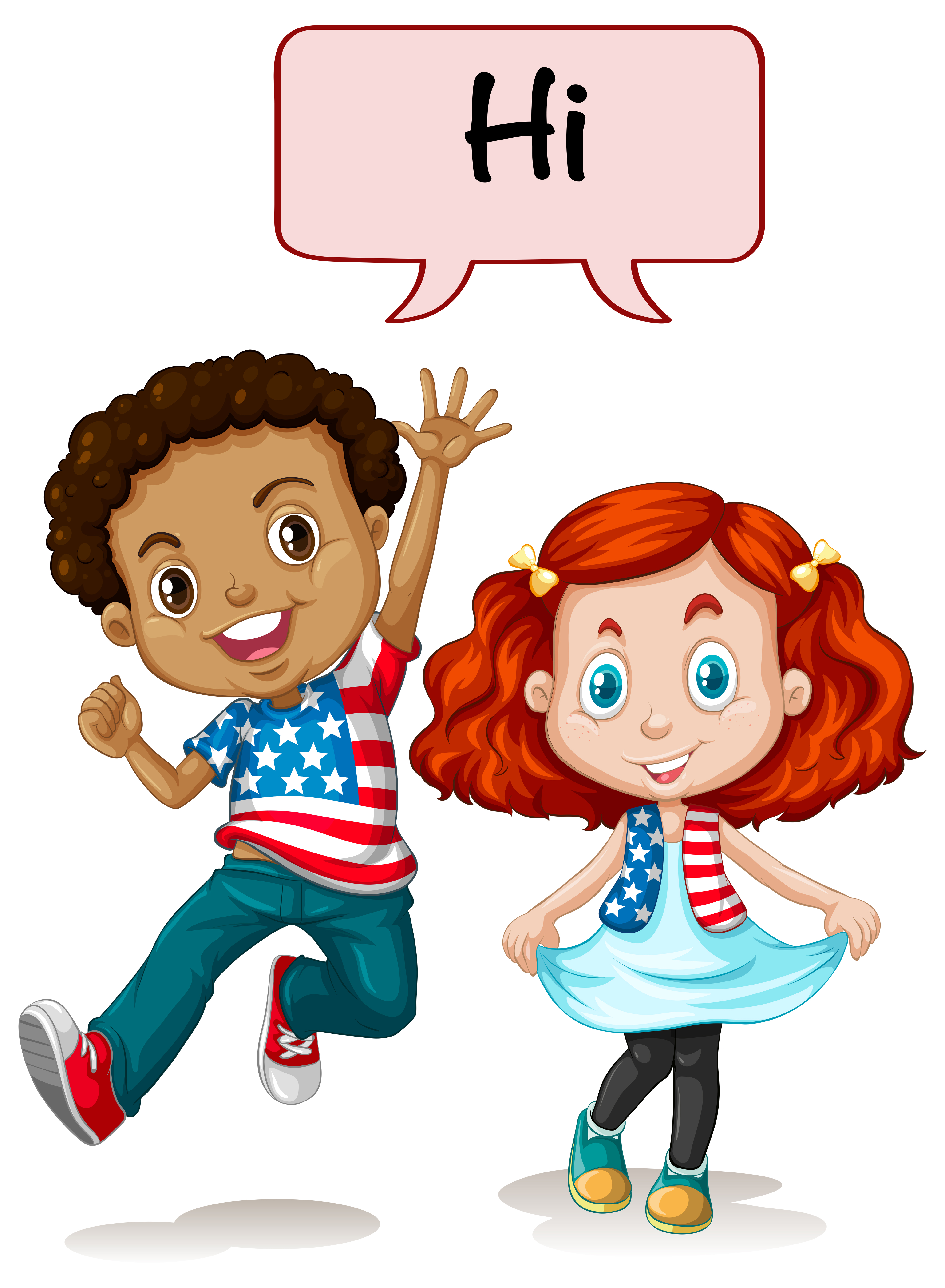 Two american kids saying hi 294366 Vector Art at Vecteezy