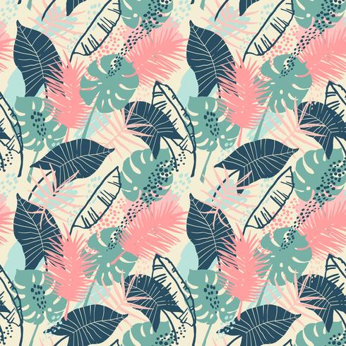 Seamless exotic pattern with tropical plants. vector