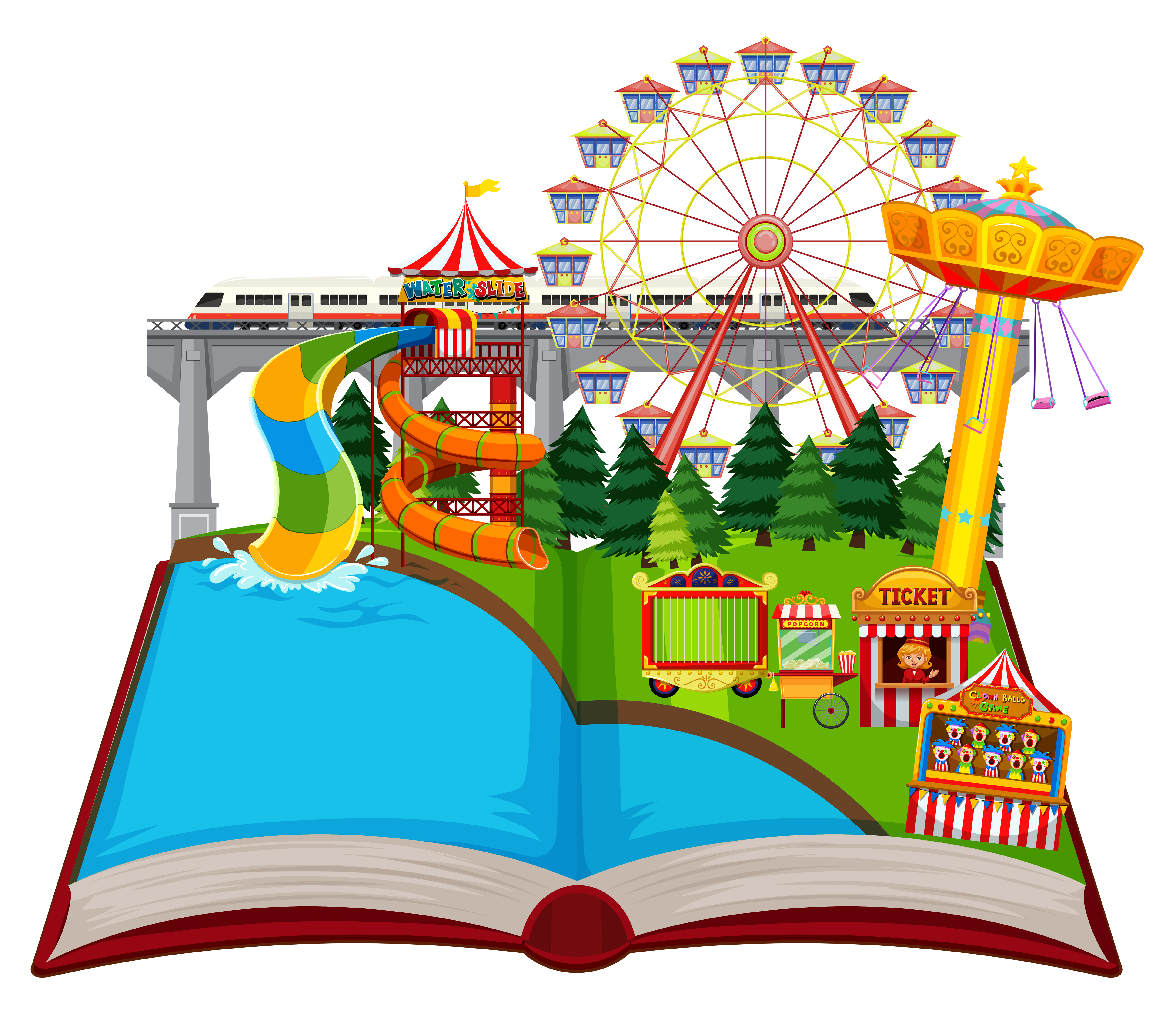 Open book fun park theme 294389 Vector Art at Vecteezy