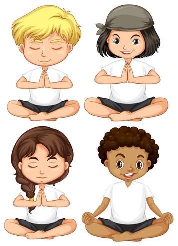 Set of  children meditate vector