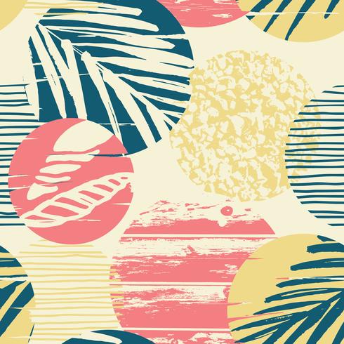 Seamless exotic pattern with palm leaves on geometric background vector