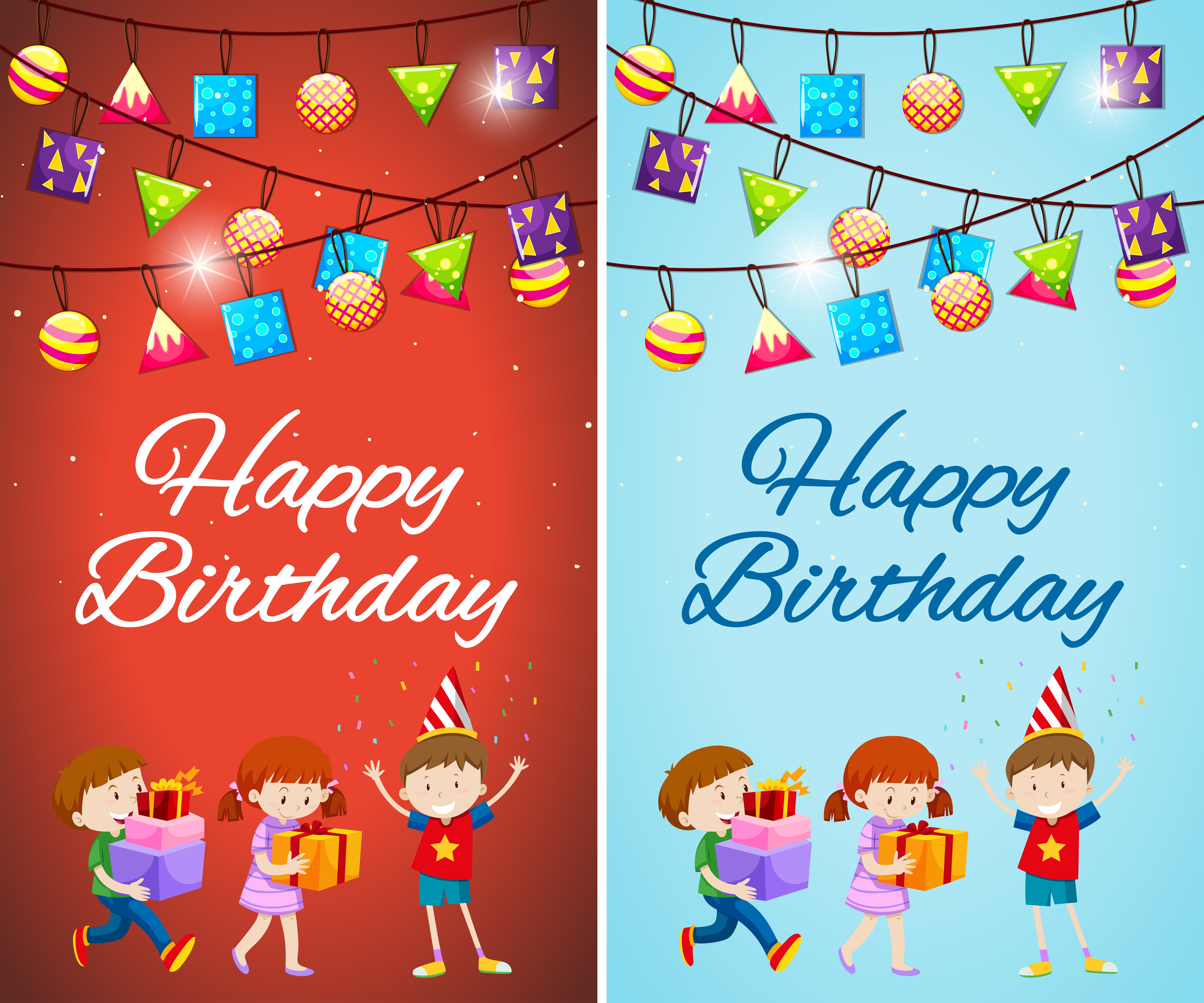 two-designs-of-birthday-card-template-with-kids-and-presents-294420