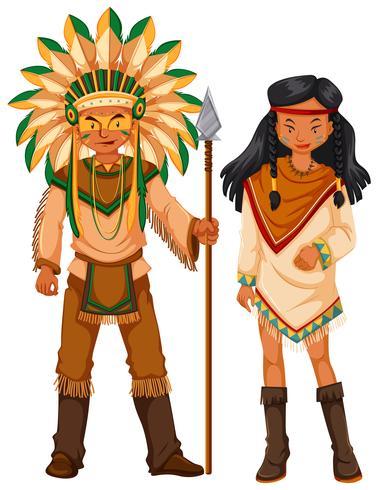 Two native american indians in costume vector