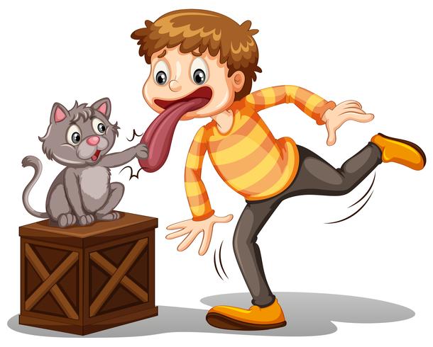 Un niño y un gato vector