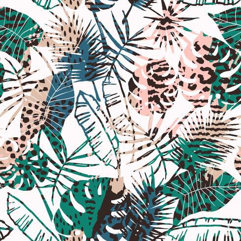 Seamless exotic pattern with tropical plants. vector