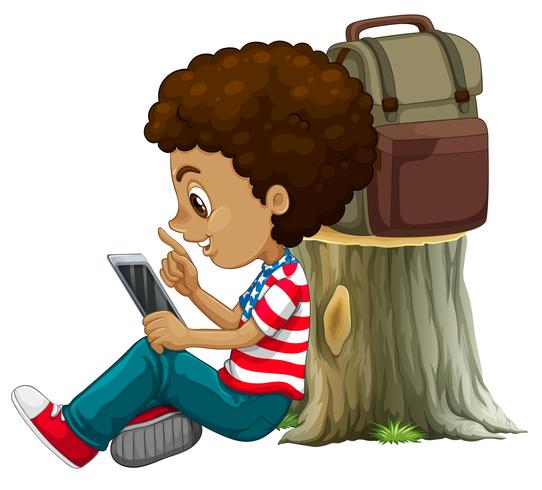 An african boy using tablet vector