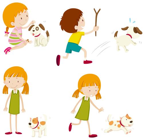 Conjunto de varios niños pequeños y perros vector