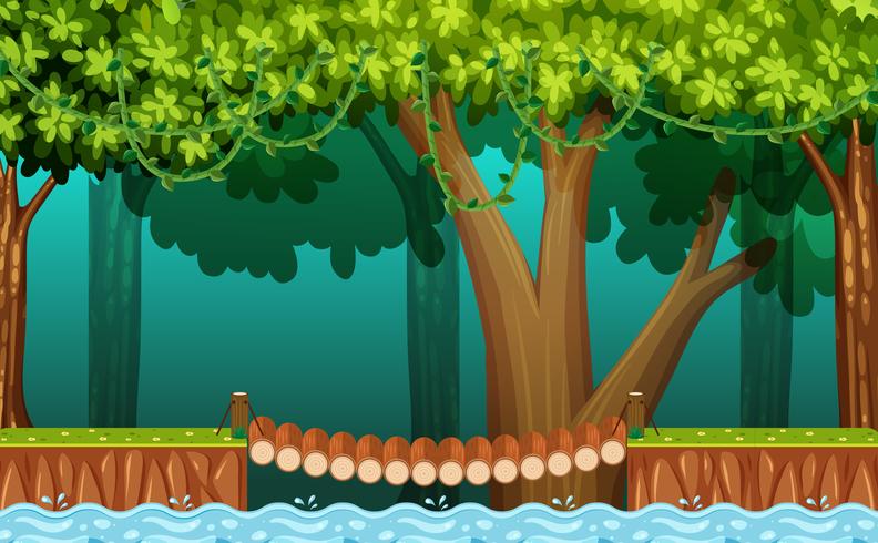 El puente de madera en el bosque vector