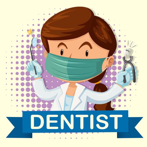 Female dentist with tooth and tools vector