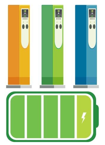 Conjunto de estaciones de recarga de vehículos eléctricos. vector